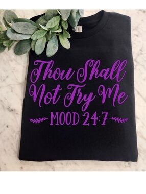 Funny shirt try me humor retro popular trending Purple Black Short Sleeve